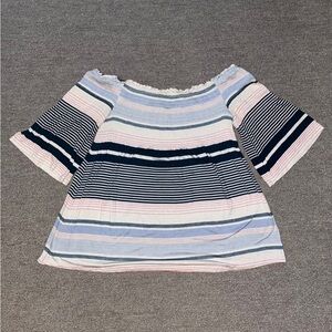 Striped Smocked Off-Shoulder Top with Short Sleeves